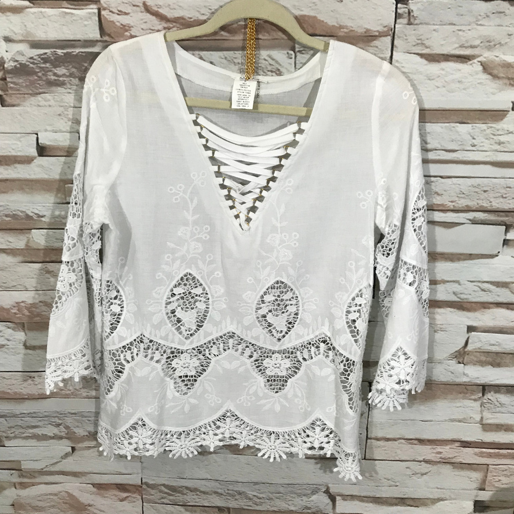 Mocha Lace Top Blouse Sz M (F06)